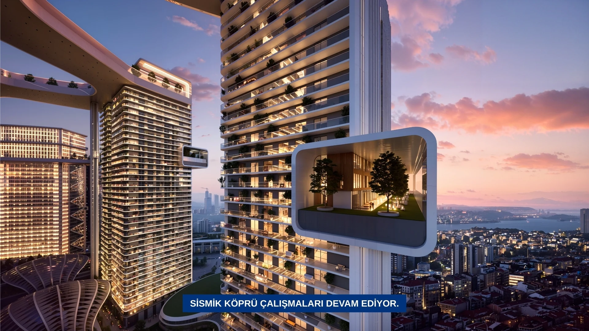 Taşyapı Şişli exterior project visualisation (sunset 2)